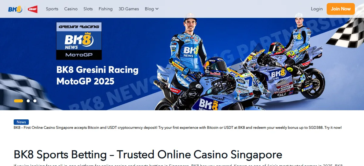 BK8 homepage live casino games singapore, with the racing hero and badminton federation partner badge