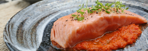 Chef Forest Sous Vide Salmon Fillet with Red Capsicum Coulis and Tamarind Sauce
