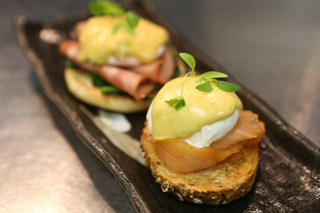 Eggs Benedict, Whole Grain Bread and Smoked Salmon