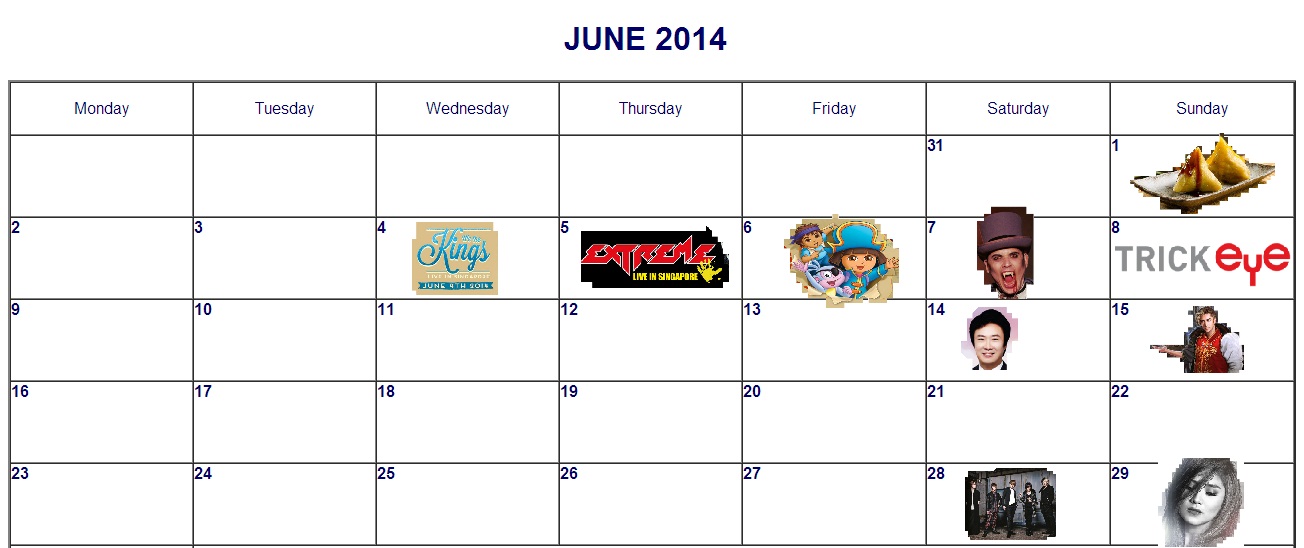 June calendar for RWS