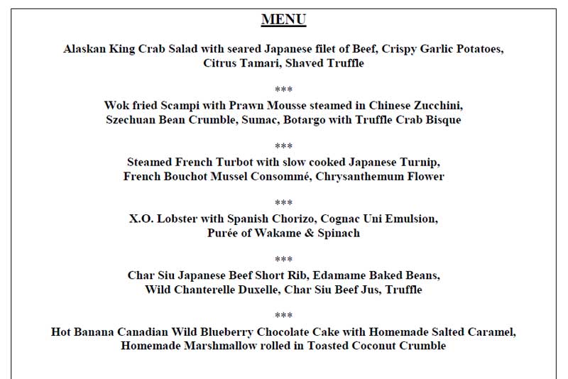 Ocean's Best menu at TungLok Heen