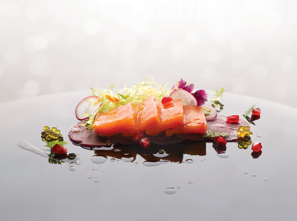 Salmone Marinato Alle Arance, Carpaccio di Bietola Rossa & Melograno from Palio