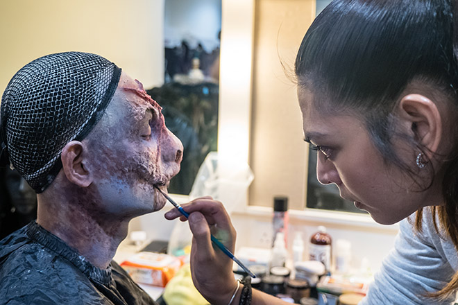 Scare actor getting his make-up done